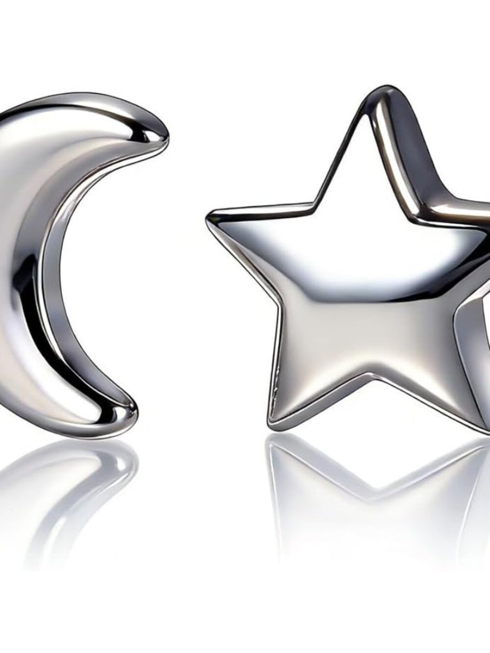 925 Sterling Silver Mismatched Moon Star Stud Earrings